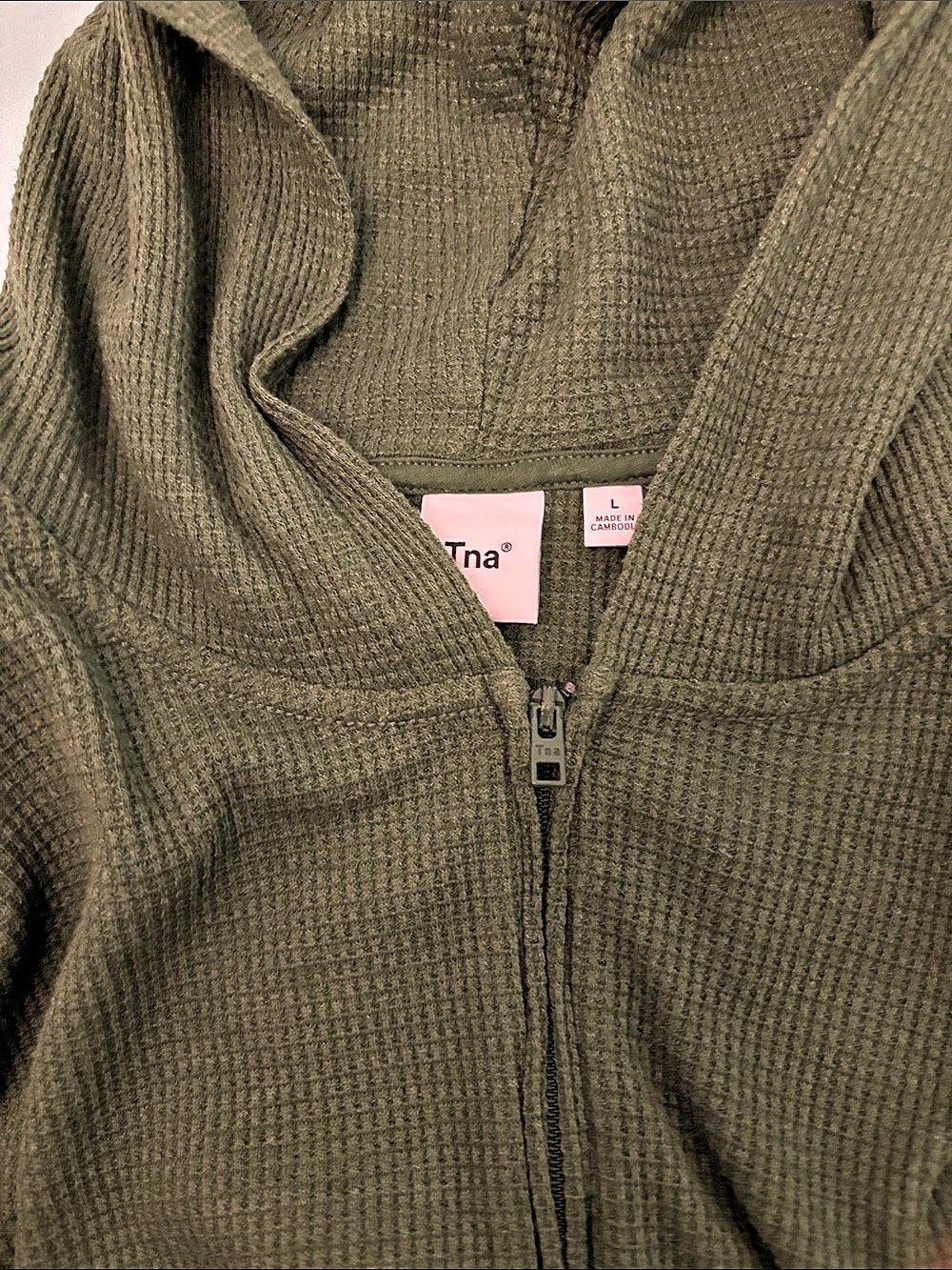 Tna Waffle Zip Hoodie Green Hooded Sweater Size Large - Picture 2 of 2